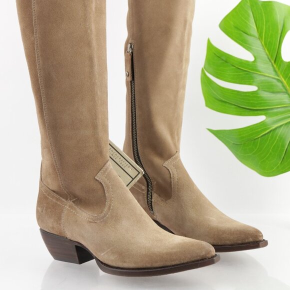 Frye Womens Sacha OTK Riding Boot Size 6.5 Tan Suede Western Block Heel Pointed - Picture 4 of 16